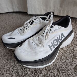 Hoka Men's Bondi 8 Everyday Running Shoes White and Black Athletic Shoes Size 9D
